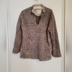 Alterd State Teddy Bear Sherpa 3/4 zip Pullover Jacket pockets  S